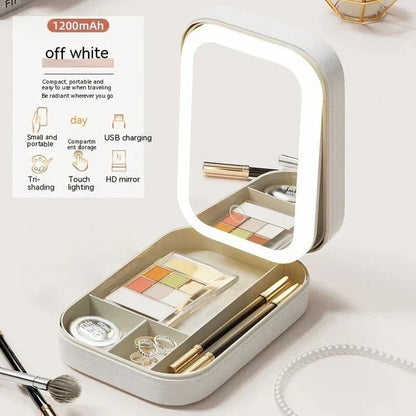Portable Makeup Storage Box with LED Light Mirror (UAE Delivery Time: 1-3 Days)